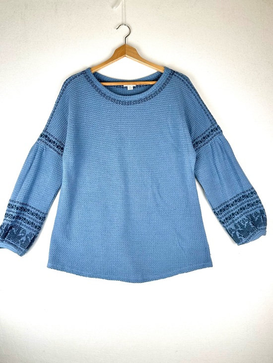 Sundance Tops - Sundance Waffle Weave Embroidered Crew Long Sleeve Shirt